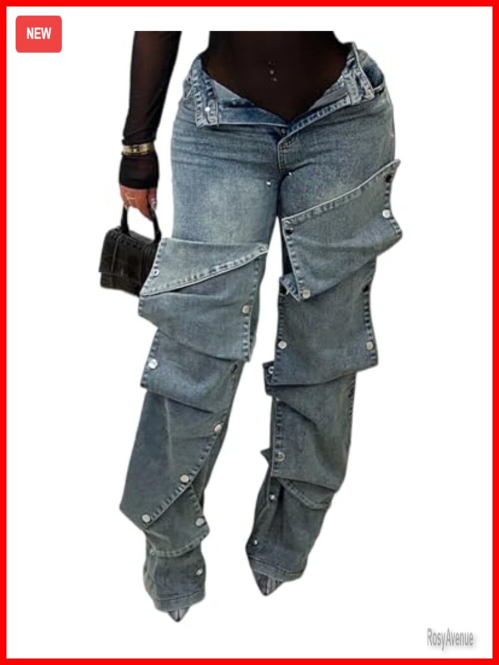Women Y2K Detachable Patchwork Stacked Cargo Jeans Streetwear High Rise